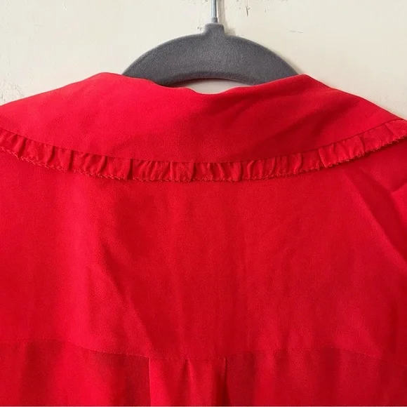 T Tahari Women's Reddish Orange Button-Down Blouse Flutter Sleeves Size Small - Picture 4 of 15